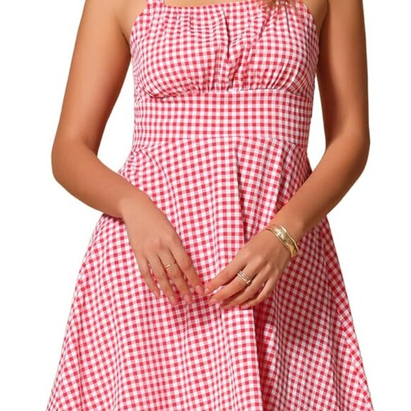 Vintage Sleeveless Plaid Midi Dress Women Summer Casual Formal Vintage Sleeveless Plaid Midi Dress Women Summer Casual Formal